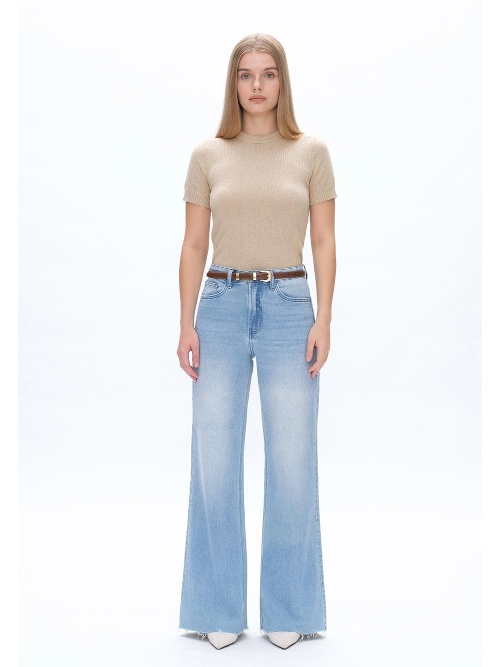 Bayeas Women's Bellas High Rise Wide Leg Jeans Loose Fit Raw Hem Size 26